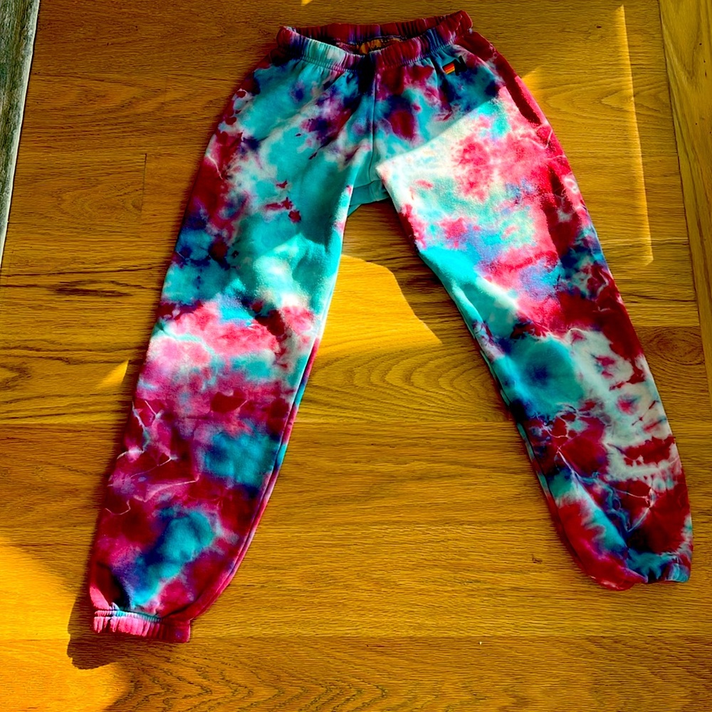 Aviator nation, tie-dye, blue, and purple sweatpants girls